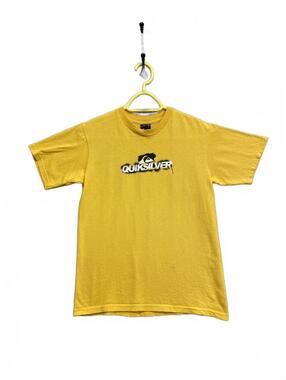 Vintage 90's Quiksilver Yellow Graphic T-Shirt Made in Mexico Size Medium